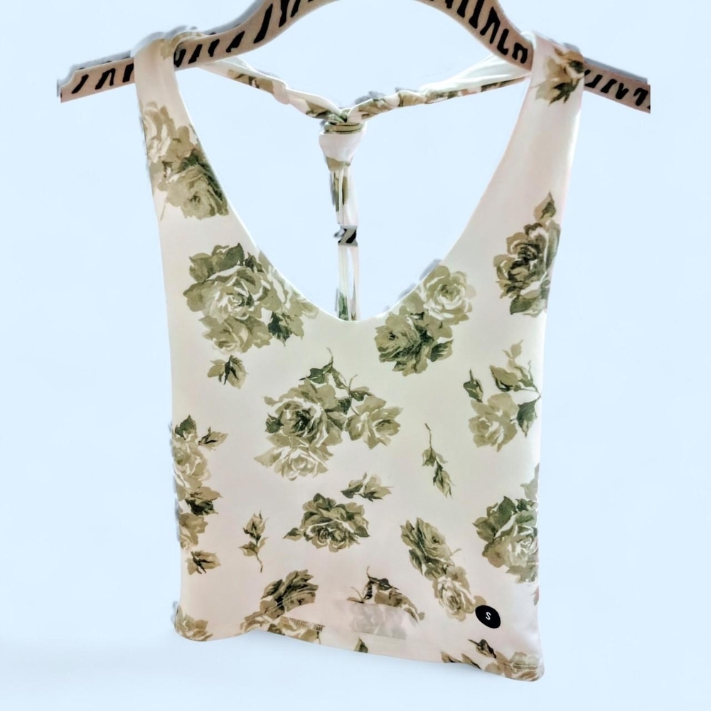 Hollister Cream and Green Floral Tank Top